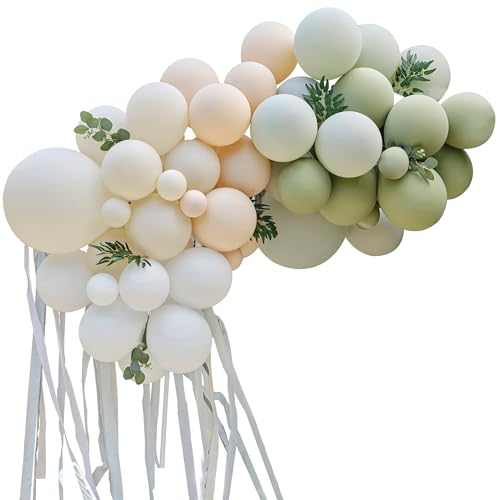 Ginger Ray Botanisches Ballon-Girlanden-Set mit Eukalyptus, Salbei-Laub und Luftschlangen, Taupe, Pfirsich und Salbei, 70 Stück von Ginger Ray