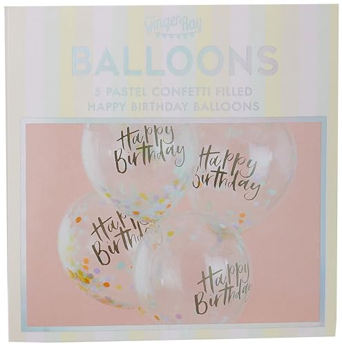 Ginger Ray Happy Birthday Pastel Confetti Filled 5 Pack, farblos, Einheitsgröße von Ginger Ray