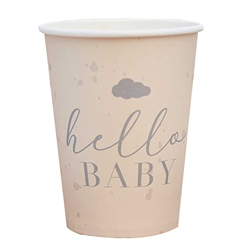 Ginger Ray Hello Baby Pappbecher für Babyparty, umweltfreundlich, cremefarben, 8 Stück von Ginger Ray