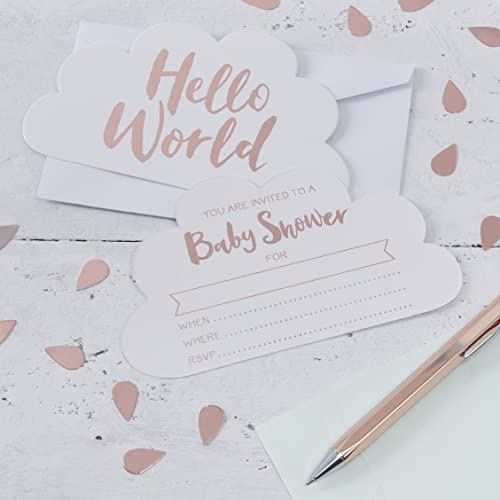 Ginger Ray Hello World Einladungskarten für Babyparty, in Wolkenform, Rotgold, 10 Stück von Ginger Ray