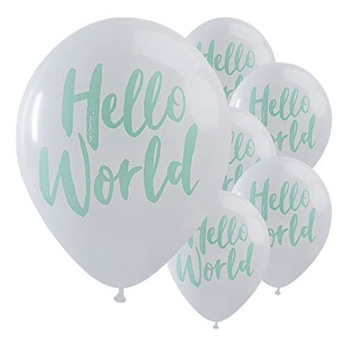 Ginger Ray Luftballons Hello World, für Babypartys, unisex, 10 Stück, Mintgrün/Weiß von Ginger Ray