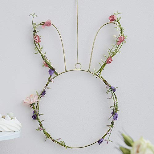 Ginger Ray Frühlingskranz in Hasenform mit Laub und Pastellblumen, 32 cm, Gold von Ginger Ray