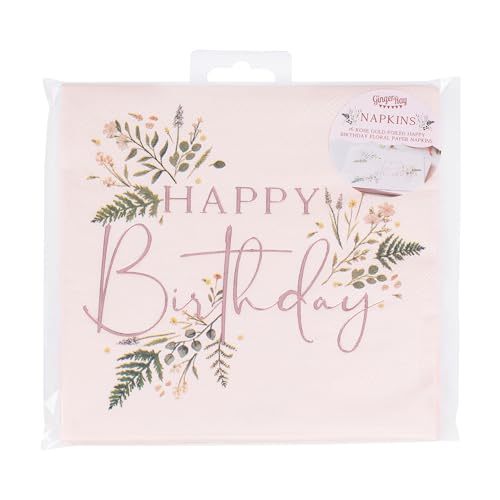 Ginger Ray Rose Gold Foiled Afternoon Tea Paper Napkins Party-Servietten mit Aufschrift Happy Birthday, Papier, Mittel von Ginger Ray