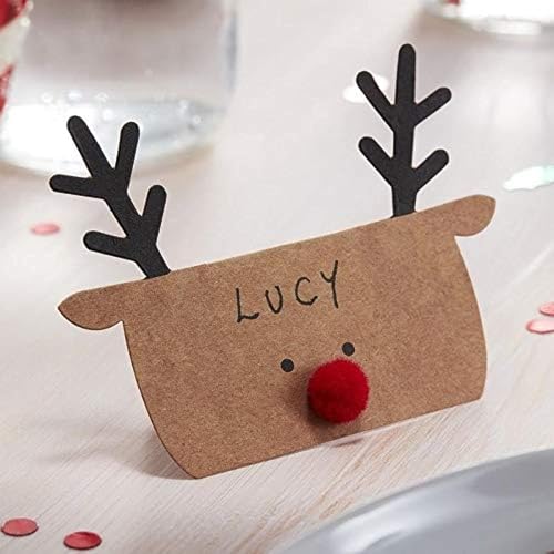 Ginger Ray SAN-317 Reindeer Shaped Christmas Place Cards 10 Pack Tischkarten in Rentierform, 10 Stück, Papier, Brown/Kraft von Ginger Ray