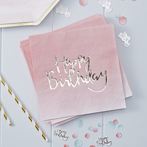 Pick and Mix - Gold Foiled Pink Ombre Happy Birthday Paper Napkins Papierserviette von Ginger Ray