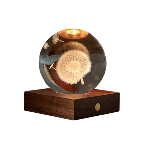 Gingko Bernsteinfarbenes 3D-Lasergravur-Premium-Kristalllicht mit Holzsockel aus Walnussholz, LED-Leuchten, Touch-Control-Taste, 4 Lichthelligkeiten, USB-C-Aufladung, verpackt in hochwertiger von Gingko