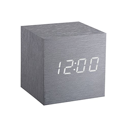 Gingko Cube LED Click Clock Wecker mit Sound Aktivierung (Uhrzeit, Datum & Temperatur), Aluminium/Weiß von Gingko