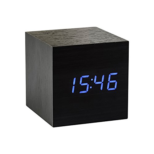 Gingko Cube LED Click Clock Wecker mit Sound Aktivierung (Uhrzeit, Datum & Temperatur), schwarz/blau LED von Gingko