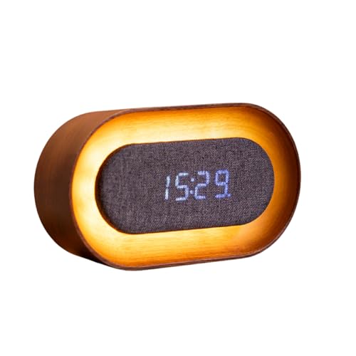Gingko Design LUMOS Wecker - Oval Walnuss | LED Wecker mit Umgebungslicht | Moderne Holzuhr mit Touch-Steuerung & wiederaufladbarem Akku von Gingko
