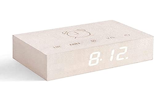 Gingko Flip Click Clock LED Alarm Clock Sound Activated with New Flip Technology, Rechargeable with Laser Engraved Touch Controls, White Maple von Gingko