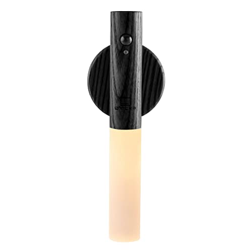 Gingko Smart LED Baton Wandleuchte, wiederaufladbar mit Bewegungsmelder, aus Naturholz mit magnetisierter Basis (Schwarz) von Gingko