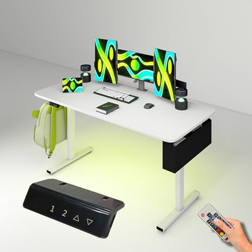 Elektrisch Höhenverstellbarer Schreibtisch(160 x 80 cm), modernes Design Gaming Schreibtisch Höhenverstellbar, Computertisch Höhenverstellbar weiß, Gaming Tisch led von Ginhow