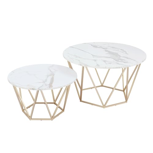 Ginhow Couchtisch Rund | Wohnzimmertisch Modern | Couchtisch Weiß | Marmor Couchtisch| Stubentisch Design | Coffee Table von Ginhow