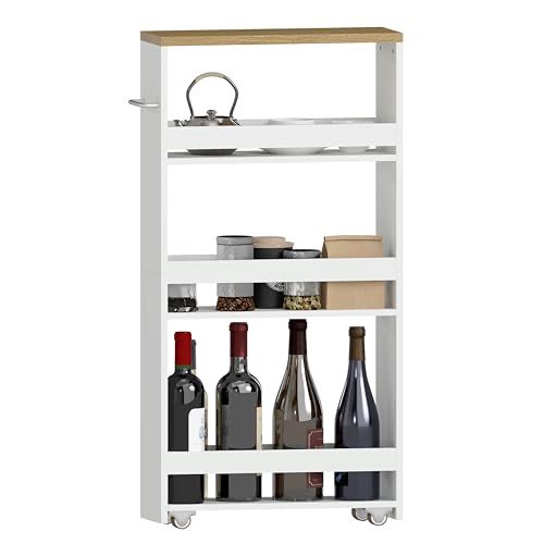 Ginhow Rollregal Schmal Mit Rädern | Aufbewahrungswagen Mit 3 Ebenen | Kompakter Servierwagen Für Kleine Wohnungen | Weißer MDF-Schrankwagen Selbstmontage von Ginhow