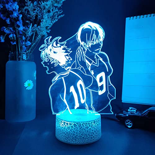 Nachtlicht 3D Illusion Cartoon Anime Volleyball Junge Charakter Lampe USB Fernbedienung 7 Farben LED Lichter mit Touch Schalter Schreibtischlampe Home Schlafzimmer Dekoration für Kinder von Ginkago