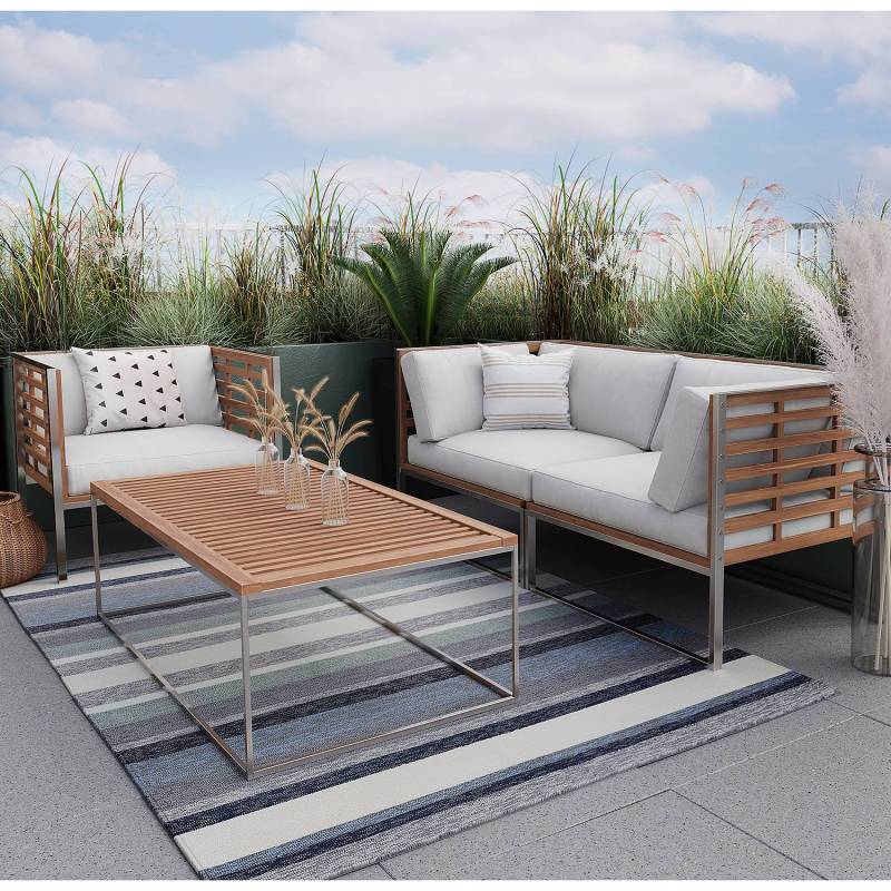 home24 In-/Outdoorteppich Rosetta 022 Blau/Blau Flachgewebe 190 x 290cm von home24