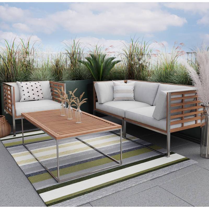 home24 In-/Outdoorteppich Rosetta 022 Grün/Grün Flachgewebe 190 x 290cm von home24