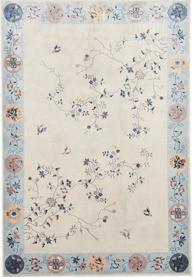 Gino Falcone Teppich Cherina GF-130, rechteckig, Höhe: 8 mm, zartes Blüten Design, mit Bordüre, leichter Glanz, 100 % Viskose von Gino Falcone