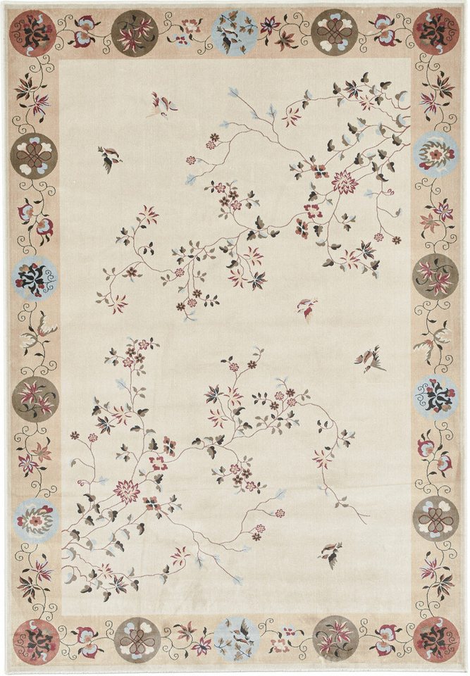 Gino Falcone Teppich Cherina GF-130, rechteckig, Höhe: 8 mm, zartes Blüten Design, mit Bordüre, leichter Glanz, 100 % Viskose von Gino Falcone