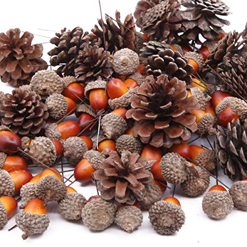 Gino 120 Stück künstliche Eicheln und natürliche Tannenzapfen, Ornament-Set für Zuhause, Haus, Weihnachtsdekoration, Foto-Requisiten von Gino Gelati