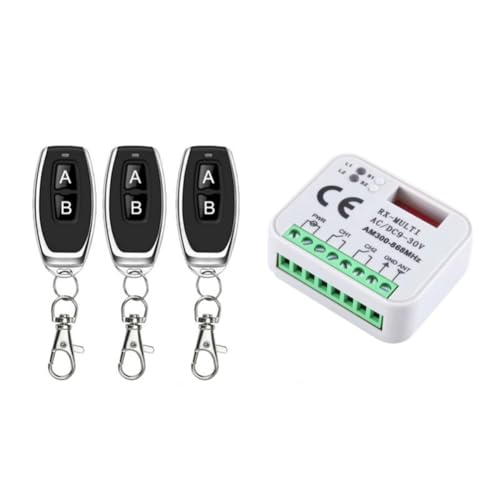 Ginobili Universalschalter für Garagentoröffner mit 3 Fernbedienungen RX Multi-Frequenz 300 – 868 MHz, Empfänger 9 – 30 V, Relaismodul 2 Kanäle von Ginobili