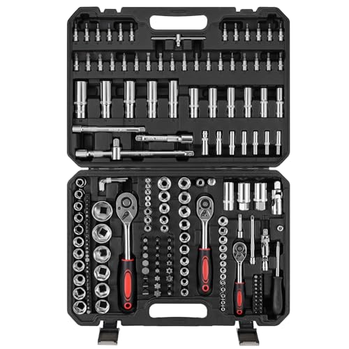 Ginour 202tlg Steckschlüsselsatz, Werkzeugset mit 1/4", 3/8", 1/2" Umschaltknarre, Steckschlüssel, Bits, Sechskantschlüsseln, Verlängerungen & Adapter Ginour 202tlg Steckschlüsselsatz, Werkzeugset mit 1/4", 3/8", 1/2" Umschaltknarre, Steckschlüssel, Bits, Sechskantschlüsseln, Verlängerungen & Adapter von Ginour