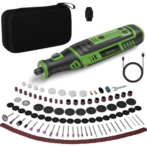 Ginour Multifunktionswerkzeug Akku 8V 2.0Ah Mini Rotationswerkzeug mit LED-Licht 5 Gang 5000-30000 U/min 153 Multifunktionswerkzeug Zubehör Set für Bohren, Gravieren, Polieren, Schleifen von Ginour