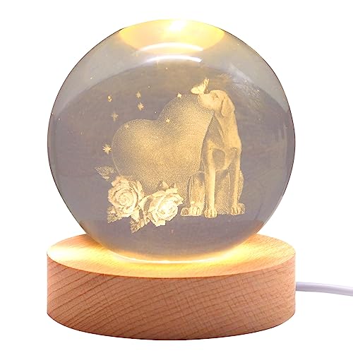 Ginsso 3.15inch Hund Nachtlicht mit Holzsockel, 3D Illusion Hunde Kristallkugel Lampe, Weihnachtsgeschenke für Mädchen Junge Hundebesitzer von Ginsso