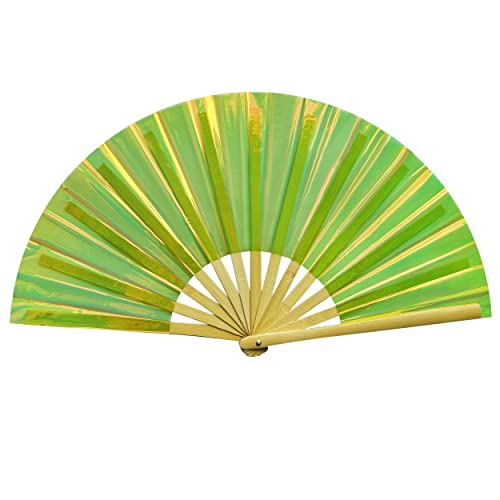 Gionforsy 1 x Rave-faltbarer Handfächer für Damen, Bambus, großer Handfächer mit hellen Farben, Stoff-Faltfächer für Festivals (1 Stück, Stil 4, Gold2) von Gionforsy