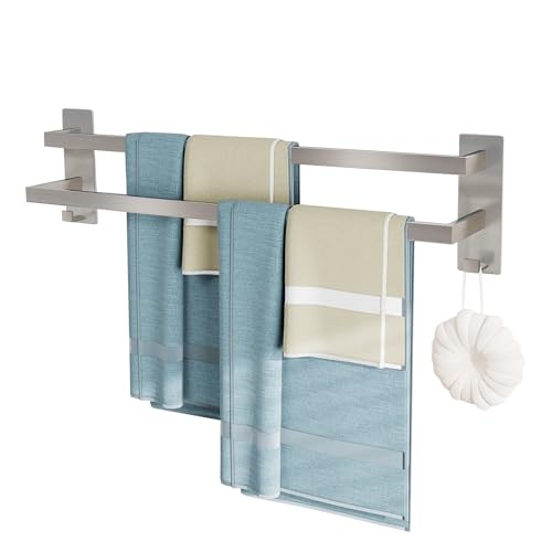 Giookuj Handtuchhalter Doppelt ohne Bohren 60cm mit Haken SUS304 Edelstahl Gebürstet Handtuchhalter Kleben Langlebig &Stabil Wandmontierte Gästehandtuchhalter für Schlafzimmer, Bad, Küche Silber Giookuj Handtuchhalter Doppelt ohne Bohren 60cm mit Haken SUS304 Edelstahl Gebürstet Handtuchhalter Kleben Langlebig &Stabil Wandmontierte Gästehandtuchhalter für Schlafzimmer, Bad, Küche Silber von Giookuj