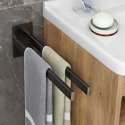Giookuj Selbstklebend Handtuchhalter SUS304 Edelstahl Material Handtuchstange Doppel Handtuchhalter ohne Bohren Schwarz für Küche, Bad von Giookuj