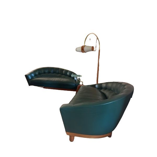 Aladino Ledersofa in Grün mit zentraler Lampe und Glasablage, Giorgetti von Giorgetti