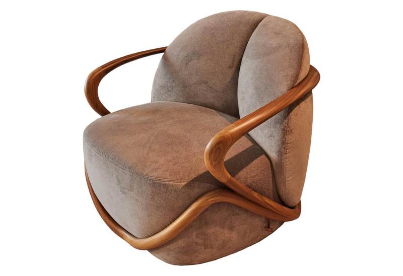 Giorgetti Cocktailsessel Sessel Hugh Stoff Barkley 227 Farbe 44 Grau Braun Gestell Nussbaum von Giorgetti