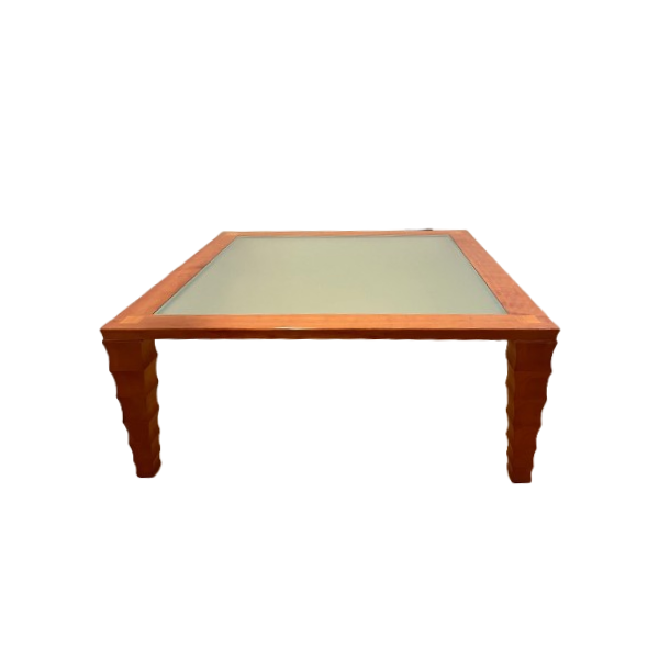 Quadratischer Couchtisch aus Kirschholz und satiniertem Glas, Giorgetti von Giorgetti