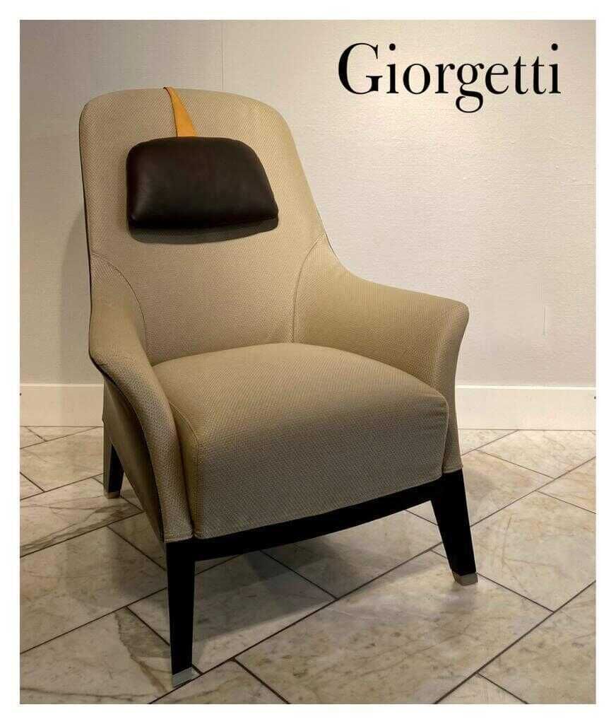 Sessel Bergére Stoff Pelle G Beige Gestell Buchenholz von Giorgetti