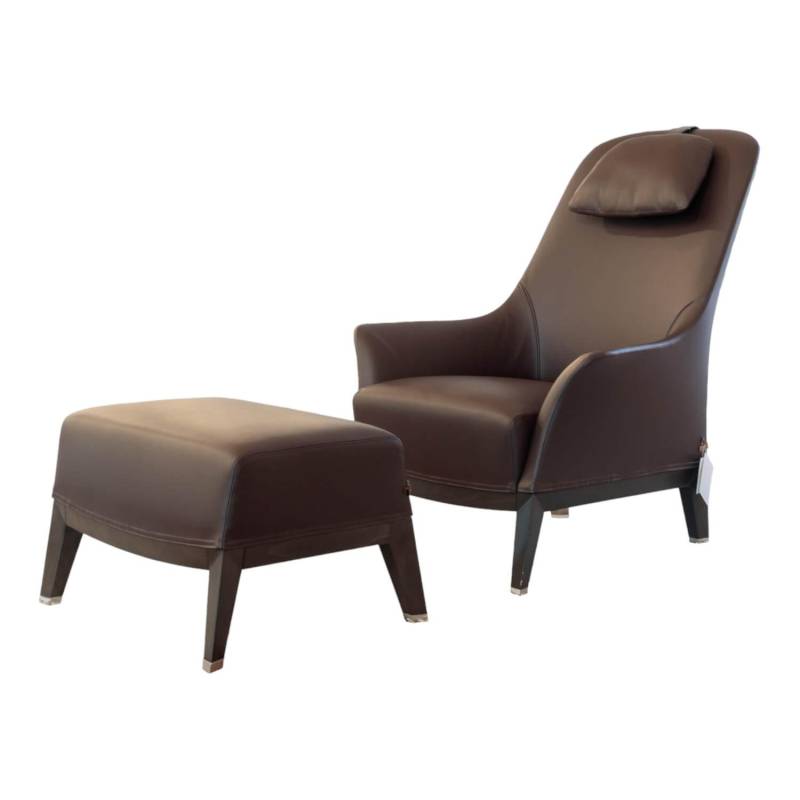 Sessel Normal Leder 2212 Dunkelbraun Gestell Buche Matt Gebeizt Inklusive Hocker... von Giorgetti
