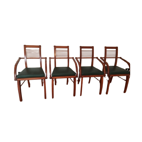 Set aus 4 Vintage Stühlen aus Nussbaumholz und Leder von Massimo Scolari, Giorgetti von Giorgetti
