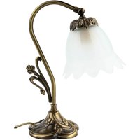 Tischlampe Glasschirm Weiß Echt-Messing Jugendstil von Ghidini Giovanni Battista