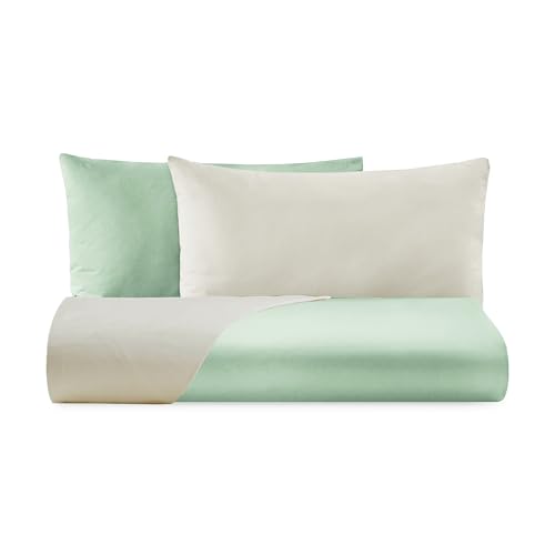 Giovanni Dolcinotti Bettwäsche-Set für Doppelbett, wendbar, 2 Kissenbezüge, Bambus/Elfenbein, 100% Perkal aus Baumwolle, hergestellt in Italien, Modell: Boston von Giovanni Dolcinotti