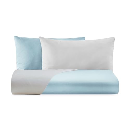 Giovanni Dolcinotti Bettwäsche-Set für Doppelbett, wendbar, 2 Kissenbezüge, Frozen/Perla – 100% Perkal-Baumwolle, hergestellt in Italien, Modell Boston von Giovanni Dolcinotti