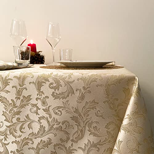 Giovanni Dolcinotti Tischdecke, rechteckig, schmutzabweisend, Weihnachten, 140 x 270 cm, Jacquard, 12-Sitzer, 100% Made in Italy, Farbe Gold von Giovanni Dolcinotti MADE IN ITALY