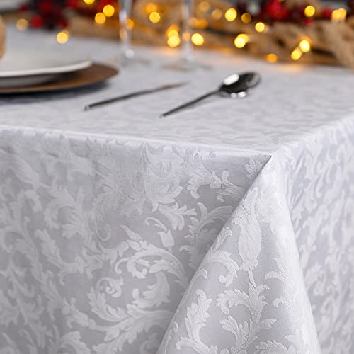 Giovanni Dolcinotti Rechteckige Tischdecke, schmutzabweisend, Weihnachten, 140 x 280 cm, Jacquard Damast, 12 Plätze – 100 % Made in Italy – Farbe Weiß von Giovanni Dolcinotti