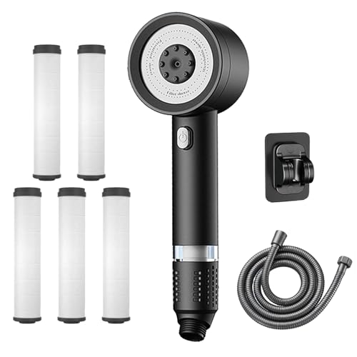 Magic Splashy Duschkopf - Vier Duschmodi, Fünf hocheffiziente Filterkartuschen, Hochdrucktechnologie, Einfache Installation，1.5 Meter verstärkter Schlauch, Inklusive Bohrfreier Halterung (Schwarz) von Gipfelfreund