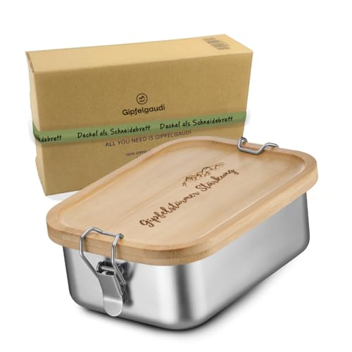 Gipfelgaudi Gipfelstürmer Brotdose Edelstahl mit Holzdeckel I Langlebige Edelstahl Brotdose für Kinder & Erwachsene I Besonders hygienische Lunchbox Edelstahl I Metall Brotdose leicht & handlich von Gipfelgaudi