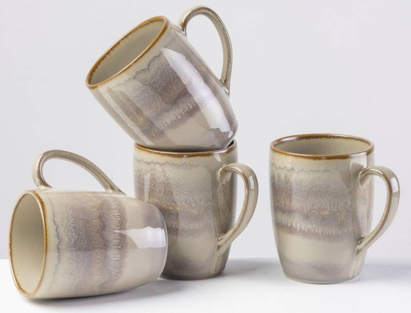 Gipfelstück Becher Nebelwald, Steinzeug, Scandi-Style, Reaktivglasur, jedes Stück ein Unikat, 4-teilig von Gipfelstück