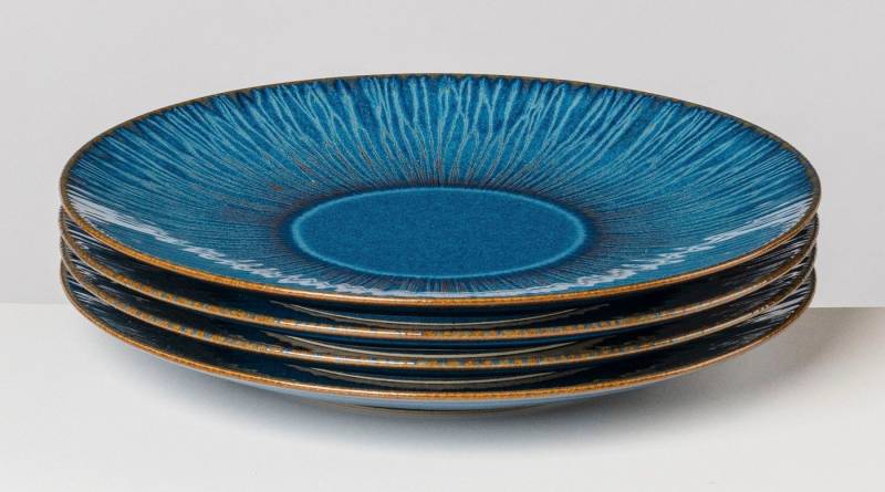 Gipfelstück Dessertteller Eisfall, (4 St), Scandi-Style, glänzende Reaktivglasur, jedes Stück ein Unikat von Gipfelstück