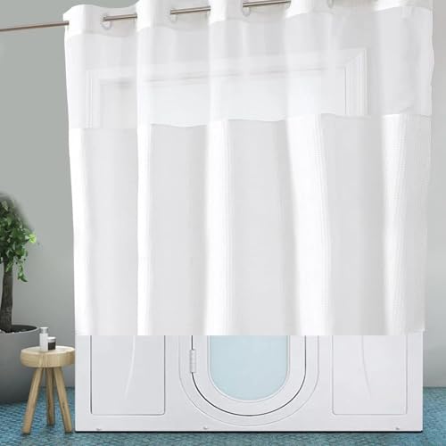Gipsighila Kurzer Duschvorhang, 152,4 cm, Waffelmuster, für Badewanne oder begehbare Badewanne, durchsichtiger Duschvorhang mit Fenster ohne Haken, 180 x 152 cm, Weiß Gipsighila Kurzer Duschvorhang, 152,4 cm, Waffelmuster, für Badewanne oder begehbare Badewanne, durchsichtiger Duschvorhang mit Fenster ohne Haken, 180 x 152 cm, Weiß von Gipsighila