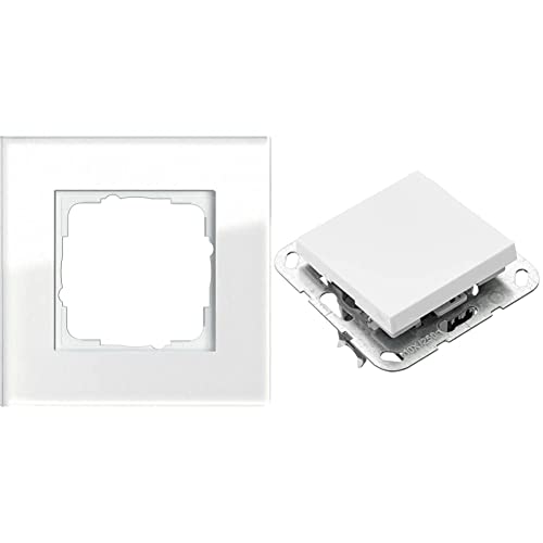 Gira 021112 Rahmen 1-fach Esprit Glas, weiß & 012603 Tastschalter Wechsel System 55 250 V, Weiß von GIRA