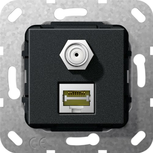 Gira 569710 MJ RJ45 Cat 6A 10 GB, SAT F Gender Changer Einsatz, schwarz matt von GIRA