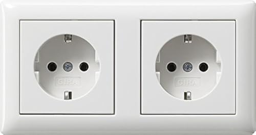 Komplett-Set Gira Standard 55 Abdeckrahmen, 2-fach - Reinweiß, glänzend mit 2x Steckdose reinweiß glänzend von GIRA